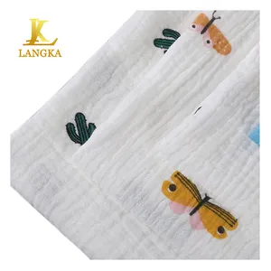 Langka ผ้ามัสลินแบบย่นสำหรับห่อตัวและเสื้อผ้าเด็กผ้าโปร่งสองชั้นทำจากไม้ไผ่พิมพ์ลาย