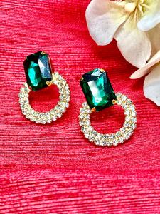 Women's High Quality Handmade Modern Style Green Diamond Stone Statement Stud <b>Earrings</b> Gold Plated for Weddings & Formal Events - Product Image 4