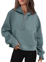 Sweats à capuche zippés surdimensionnés en coton éponge français 400GSM de haute qualité à imprimé bouffant avec trou pour doigt 1/4 pour femmes