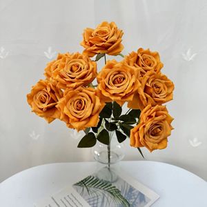 9 Têtes <span class=keywords><strong>Rose</strong></span> Fleurs Artificielles <span class=keywords><strong>Rose</strong></span> Plante Décorative <span class=keywords><strong>Fausse</strong></span> <span class=keywords><strong>Rose</strong></span> pour Décoration de Mariage - Product Image 1