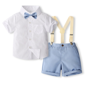 Conjunto de Ropa de Verano 2026 para Niños, Camisa con Corbata de Moño y Pantalones Cortos con Tirantes, 2 Piezas - Product Image 1