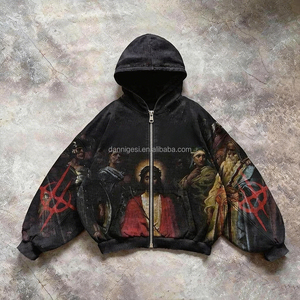 Sudaderas con Capucha Gruesas de Forro Polar de Alta Calidad para <span class=keywords><strong>Hombre</strong></span>, con Estampado Gráfico Personalizado, 500 g/m², Sudaderas Cortas con Cremallera para <span class=keywords><strong>Hombre</strong></span> - Product Image 1