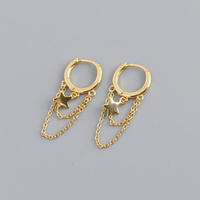 Nouvelle conception, boucles d'oreilles en argent sterling 925, chaîne à double cercle, chaîne à pampilles, zircon, plaqué or 18 carats