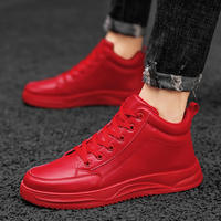 Baskets mi-montantes rouges en gros d'usine - Chaussures décontractées à lacets en PU avec semelle EVA pour hommes, style marche