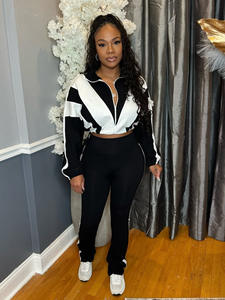 ชุดวอร์ม2ชิ้นสำหรับผู้หญิงชุดวอร์ม2ชิ้นสำหรับฤดูใบไม้ผลิชุดเสื้อแจ็กเก็ตบล็อกและกางเกงขายาวแบบปะต่อสีสำหรับนักออกแบบแฟชั่นชุดเสื้อผ้าลำลอง - Product Image 6