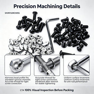 Écrous <span class=keywords><strong>à</strong></span> fente en T <span class=keywords><strong>à</strong></span> tête marteau pour profilés en <span class=keywords><strong>aluminium</strong></span> avec vis <span class=keywords><strong>à</strong></span> tête bouton et kit de fixation <span class=keywords><strong>à</strong></span> clé Allen – Quincaillerie - Product Image 4
