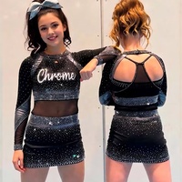 Uniformes de Porristas al por Mayor, Trajes de Baile con Pedrería, Sublimación Personalizada, Manga Larga para Competencia