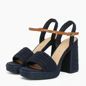 Sandales à talons hauts épais pour femmes, plateforme fantaisie, matériaux tressés, bout ouvert, à bride cheville, style escarpins - Product Image 3