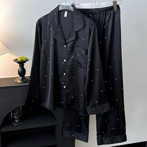 2025 nuovo pigiama da donna in seta satinata pantaloni a maniche lunghe di fascia alta con stampa a stella Casual per l'autunno - Product Image 4