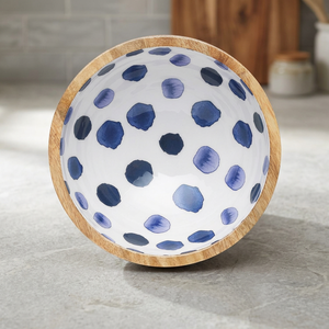 Bol coloré imprimé en émail, bol de service à salade en bois - Product Image 3