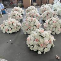F-FC020 Grande boule de fleurs décorative blanche et verte, boule de fleurs artificielle en soie, centre de table pour arrangements de mariage