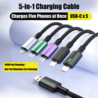 Câble de charge multi-prise USB-C 5-en-1 de 1,3 m avec indicateur LED, portable et multi-connecteur pour iPhone 18 17