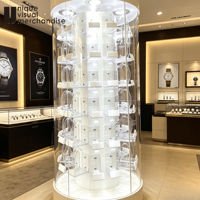 Vitrine rotative personnalisable pour cosmétiques, présentoir tournant en acrylique à 360° pour magasin de maquillage, éclairage LED