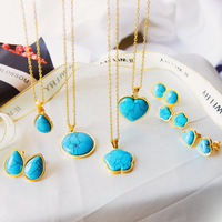 Parure de bijoux vintage en acier inoxydable pour femme, collier et boucles d'oreilles élégants avec pendentif turquoise, plaqué or, idéal pour mariages et occasions spéciales