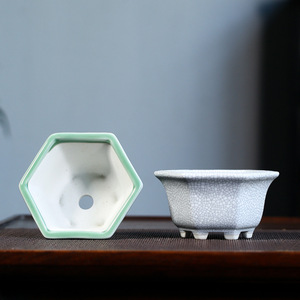 Pot de fleurs en céramique émaillée de sable violet, mini pot hexagonal, pour plantes succulentes, mousse, petites plantes vertes, ensemble de plantes en pot - Product Image 3