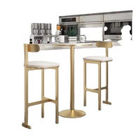 Vente en gros Table de bar et chaises de luxe en marbre léger et luxueux Ensemble chaise haute en cuir avec support personnalisé