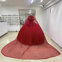 Robe de mariée de luxe personnalisée bordeaux coupe sirène/trompette longueur ras du sol en satin avec détails illusion et traîne, Nouvelle Arrivée pour AliExpress