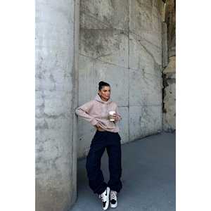 Sudadera con Capucha Bordada Beige Eyyo para Mujer, Corte Holgado, Estilo Urbano Moderno, Logotipo Personalizado, Impresión 3D en Relieve, Material de Seda - Product Image 3