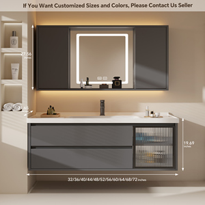 Mobile <span class=keywords><strong>Bagno</strong></span> con Lavabo - Mobile <span class=keywords><strong>Bagno</strong></span> Moderno Minimalista Sospeso con <span class=keywords><strong>Specchio</strong></span> Antiappannamento Intelligente, Mobile in Legno Massello - Product Image 6