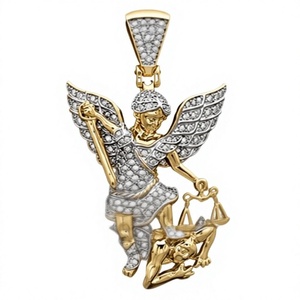Gold Plated <b>Angel</b> Demon Pendant Necklace Micro Pave Zircon Hip Hop Brass <b>Charm</b> Unisex Gift Jewelry - Product Image 2