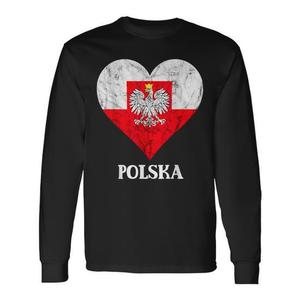 Camiseta de manga larga con diseño de corazón del patrimonio polaco, unisex para adultos, cuello redondo, diseño de orgullo cultural - Product Image 1