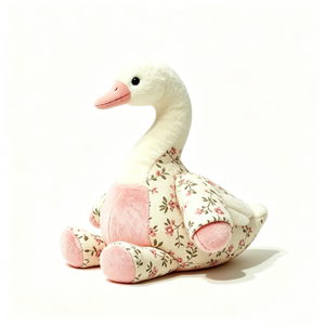 Peluche d'oie florale personnalisée, peluche de cygne à imprimé fleurs roses vintage, poupée d'oiseau de ferme à ventre rose duveteux, style cottagecore - Product Image 2