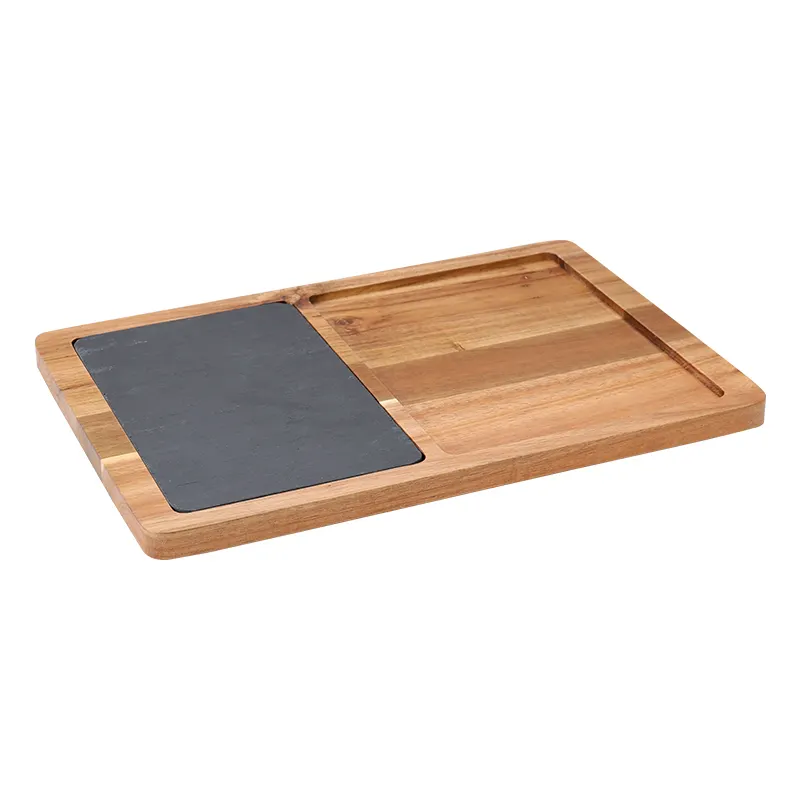 कस्टम/थोक बबूल की लकड़ी और स्लेट काटने बोर्ड पत्थर काट ब्लॉक सेवारत पनीर बोर्ड