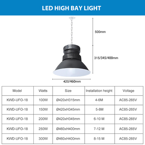 Exporteur Hot Sales <span class=keywords><strong>LED</strong></span> High Bay Verlichting voor Industrie en Fabrieken 100W 150W 200W 250W 300W Hoge Helderheid High Bay Verlichting - Product Image 3