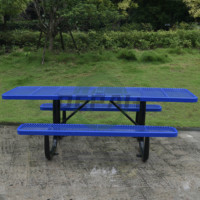 Muebles de patio para exteriores, de acero comercial ADA mesa de picnic y 8 pies de 6 pies, juego de restaurante exterior, silla de mesa de Metal para discapacitados
