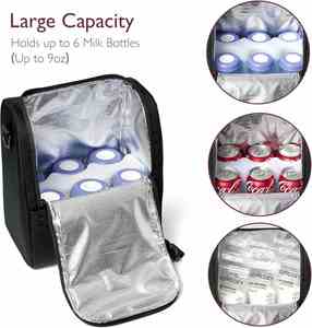 Cooler Bag with Strap Fits 6 Baby Bottles up to 9Oz Long-term Cooling XPE Insulation Layer Insulated Baby Bottle Bag - Product Image 3