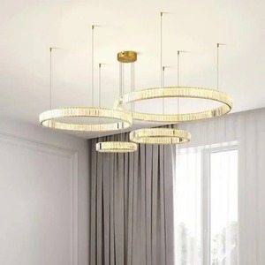 Lustres suspendus de luxe sur mesure pour hôtel, grands lustres à anneaux, luminaires suspendus pour escalier, lustres modernes en cristal LED - Product Image 4