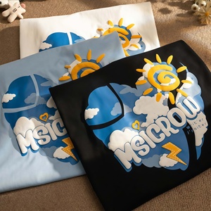 制造商批发纯色T恤 重磅棉质男士T恤 定制图案超大3D立体印花T恤 男士 - Product Image 3