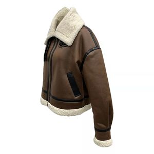 2022 коричневые замшевые пилотные куртки из микрофибры на заказ, женские двухсторонние пальто, куртка-бомбер для женщин с мехом - Product Image 2