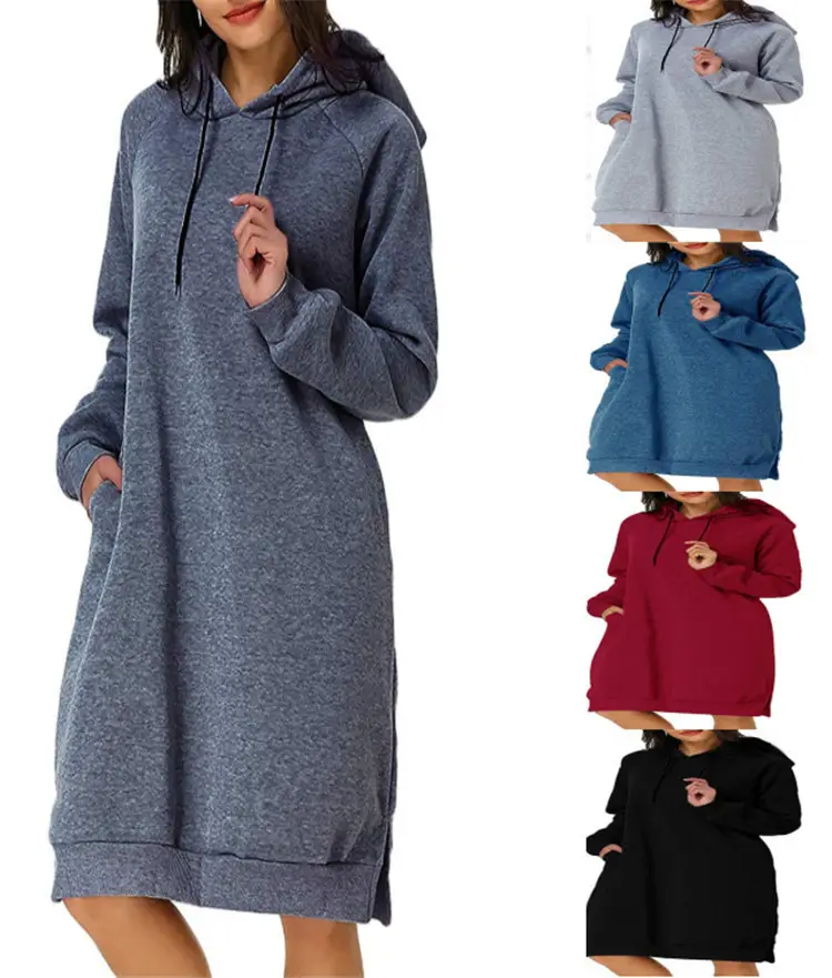 नई यूरोपीय और अमेरिकी शरद ऋतु सादे स्वेटर लंबी sweatshirts बड़े ढीला आकस्मिक मिडी hooded हूडि कपड़े महिलाओं के लिए