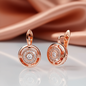 Orecchini a Perno Placcati in Oro Rosa con Diamante Taglio Brillante Rotondo, Design Geometrico per Donna, Gioielli da Festa, Orecchini alla Moda - Product Image 2