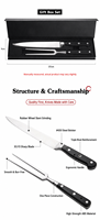 Ensemble de couteau et fourchette à découper, 2 pièces, en acier inoxydable, pour la découpe de viande au barbecue, avec boîte cadeau haut de gamme, manche ergonomique noir, OEM/ODM
