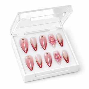 <span class=keywords><strong>Uñas</strong></span> Postizas <span class=keywords><strong>Elegantes</strong></span> con Degradado Rojo, Diseño Floral, Punta Francesa, <span class=keywords><strong>Uñas</strong></span> Artificiales <span class=keywords><strong>Largas</strong></span> y Cuadradas, Certificadas por MSDS - Product Image 2