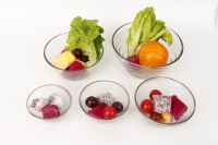 Promotions en gros : Ensemble de 5 bols à salade en verre ondulé avec couvercle – Contenants en verre pour garder les aliments frais