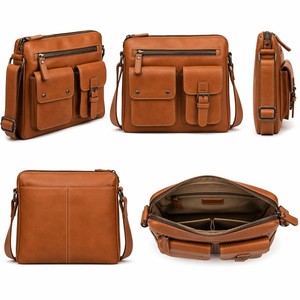 <span class=keywords><strong>Borsa</strong></span> a Tracolla 3450 in Pelle Cognac, Stile <span class=keywords><strong>Postino</strong></span>, Multi Tasche, in Pelle Bovina Conciata al Vegetale, con Dettagli Gunmetal - Product Image 2