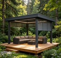 Pergola à toit à lamelles automatiques sur mesure OEM avec structure métallique résistante à la corrosion pour projet hôtelier commercial