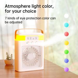 3 Wind Speeds and 3 Spray Air Conditioner Fan Mini Nightstand Oscillating Cooler Fan with Colorful LED Night <b>Light</b> - Product Image 3
