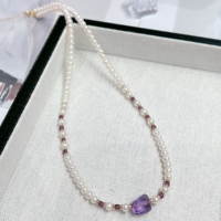 Collier en or 18 carats avec perle d'eau douce naturelle (avec améthyste)