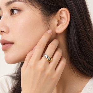 Gold and <b>Silver</b> Two-Tone Stainless Steel Interlocking <b>Ring</b> with 14K Gold Vacuum Plating - Product Image 5