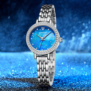 Montre à quartz pour femme, cadran rond en pierre de grès bleue, étanche 3 ATM, bracelet en métal, montre-bracelet élégante pour femme - Product Image 1