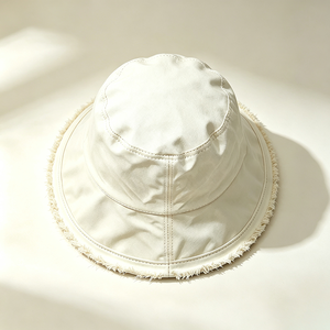 Sombrero de Pescador de Lona con Borde Deshilachado, Unisex, Color Beige Sólido, de Algodón, Estilo Vintage, con Ala Ancha, Protección Solar para Exteriores - Product Image 6