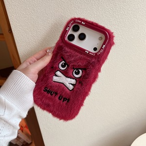Custodia per telefono in peluche con espressione facciale arrabbiata a cartone animato per iPhone 18 Pro Max 18 Pro 17 16 15 14 Pro, con supporto per obiettivo e protezione antiurto - Product Image 4