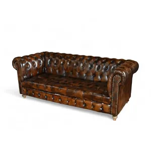 Sofá Chesterfield de Cuero Marrón Vintage, Tapizado, de 3 Plazas, Mueble de Lujo para Sala de Estar, Hotel o Salón - Product Image 5