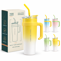 Gobelet isotherme en acier inoxydable 40 oz à dégradé pastel avec poignée, double couvercle, paille réutilisable et base porte-gobelet pour l'hydratation quotidienne