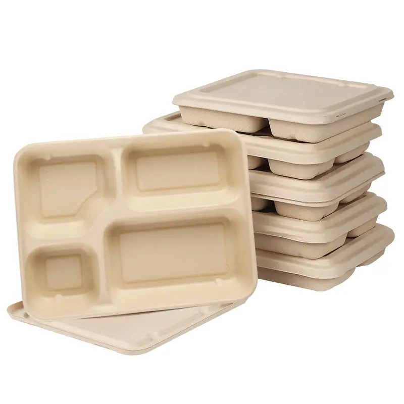 Wholesale biodegradable Bagasse sugarcane pulp lunch boxes takeout fast food bowls light food salad containers