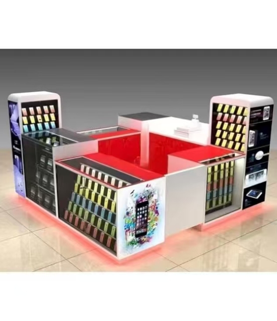 Factory Mobile Phone Case Showcase Led Cellphone Repair Counter Display Modern Cell Phone Kiosk for Sale Factory Direct Supply